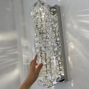 Luminária de parede cristal em ouro cromado, lâmpada de parede decorativa para villa, luminária de escada de luxo para sala de estar, para sofá e quarto