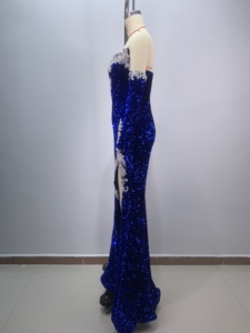 فساتين سهرة نسائية موضة 2024، فستان حفلات مطرز بالترتر بفتحة جانبية ورقبة على شكل V، فساتين سهرة جذابة - Product Image 4