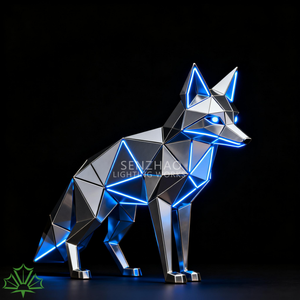 Escultura de zorro de acero inoxidable pulido con espejo geométrico grande de arte moderno personalizado de Senzhao - Product Image 2