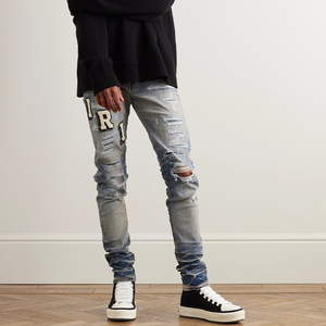 Custom <strong>Printed</strong> Logo Distressed <strong>Men</strong> Jeans Fashion Design Ripped Jeans <strong>Men</strong> Streetwear Jeans Vintage Slim Fit Denim <strong>Trousers</strong> <strong>Men</strong> - Product Image 4