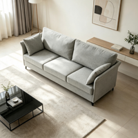 Canapé moderne trois places en tissu, rembourré avec pieds solides pour salon