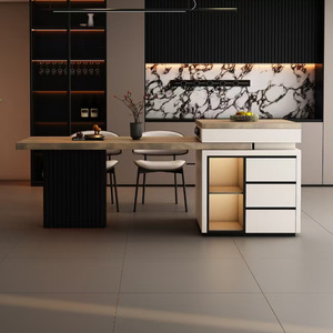 <span class=keywords><strong>Table</strong></span> à manger Nansen en bois à plateau en pierre, style italien de luxe léger, rétractable électriquement, <span class=keywords><strong>avec</strong></span> espace de rangement, îlot multifonctionnel - Product Image 4