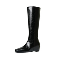 Bottes d'équitation d'hiver pour femme en cuir véritable à bout carré, montantes, avec talon interne