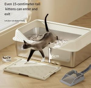 Kotak sampah kucing baja tahan karat dan plastik 70 cm-ukuran besar-tahan percikan-permukaan tahan lengket-mudah dibersihkan-pengontrol bau-ramah lingkungan - Product Image 5