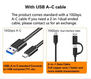 Boîtier SSD externe portable USB 3.0 Type-C en aluminium avec <span class=keywords><strong>coque</strong></span> rigide, compatible SSD externe - Product Image 3