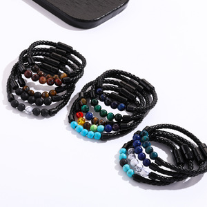 Cổ Điển Đá Tự Nhiên Hổ Mắt Đính Cườm Thép Không Gỉ Từ <span class=keywords><strong>Clasp</strong></span> Da Cho Vòng Đeo Tay Cho Nam Giới - Product Image 5