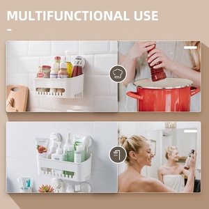 Multifunctional No Drill Bathroom Organizer Square Wall Mounted Vacuum Suction Cup Basket <strong>Hanging</strong> Storage Shelf for <strong>Shower</strong> <strong>Caddy</strong> - Product Image 6