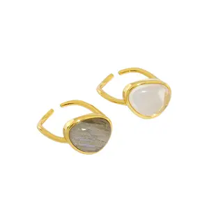 Golden Supplier Schmuck verstellbar Open Real Moons tone Edelstein ringe Sterling Silber