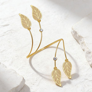 Gold Plated Leaf Cuff <b>Bracelet</b> Women's Bohemian <b>Crystal</b> Rhinestone Alloy Arm Band Party Jewelry - Product Image 6