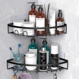 Organizador de Baño de Acero Inoxidable Premium, Estante Adhesivo para Pared sin Perforaciones, Negro, Multiusos - Product Image 1