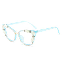 À la mode Anti lumière bleue lunettes cadre à la main diamant plat lumière miroir personnalisé à la mode lunettes fête Decration