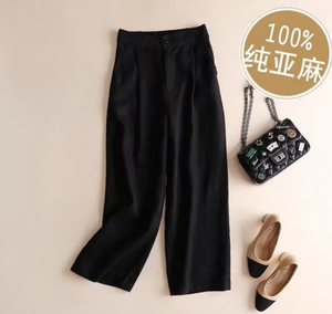 Style japonais femmes 100% pantalons en lin pur pantalons amples <span class=keywords><strong>avec</strong></span> poches décontracté Style simple <span class=keywords><strong>pantalon</strong></span> doux et confortable - Product Image 4
