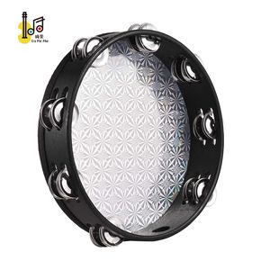 Pandereta de mano Cabeza láser intermitente de madera de doble fila 10 pulgadas 25 cm Pandereta para fiesta de baile Concierto Pandereta Precio - Product Image 1