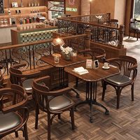 Meubles de restaurant personnalisables de style rétro américain, ensemble table et chaises en bois massif et rotin, pour café, pâtisserie