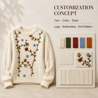 Pull-over en tricot texturé pour femme, personnalisé, style décontracté, avec broderie florale, tricot épais vintage et poignets côtelés, vente en gros