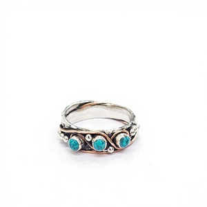 Artisan Three <b>Turquoise</b> Band <b>Ring</b> 925 Sterling Silver Handmade Classic Gemstone <b>Ring</b> for Women's Everyday Wear - Product Image 3