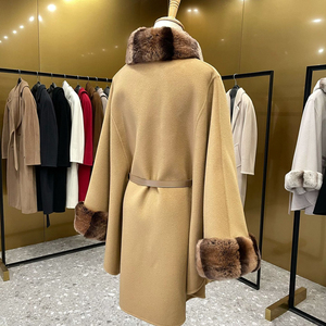 2023 High Quality Custom GCS Autumn <strong>Winter</strong> Ladies Wool Cashmere <strong>Cape</strong> <strong>Coat</strong> With Fur for Women - Product Image 2