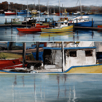 Peinture à l'huile abstraite moderne peinte à la main sur toile, motif bateaux et paysage marin, pour salon (vente en gros)