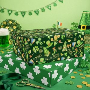 Green Foil St. Patrick's Day Wrapping Paper 17x33 Feet Gnomes Shamrocks Leprechaun Hats Gift <b>Wrap</b> - Product Image 2