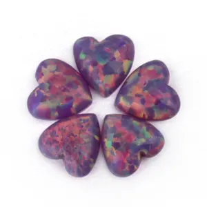 Wuzhou Supplier Flat Back Heart Shape 5x5mm Fire OP38 Purple Opal Cabochon Gemstone
