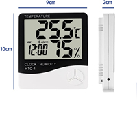Termometer dan Higrometer Digital Layar Besar untuk Ruangan dengan Tampilan Waktu, Berbahan Plastik, Daya USB