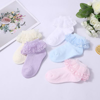 Nouveaux enfants dentelle chaussettes printemps automne coton enfants chaussettes de danse courtes maille fleurs blanches à volants froufrous princesse chaussette