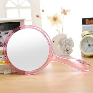 Miroir de poche double face grossissant 1x/3x avec poignée, en plastique transparent, forme arrondie, outil de maquillage - Product Image 3