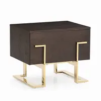 Классический роскошный прикроватный столик, Темно-Коричневый Дубовый шпон с латунными ножками, с одним выдвижным ящиком, ночная подставка, прикроватный столик