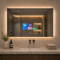 Miroir TV intelligent avec écran tactile, bande LED lumineuse, cadre en acier inoxydable, pour salle de bain, salon, villa, maison, hôtel, miroir mural TV