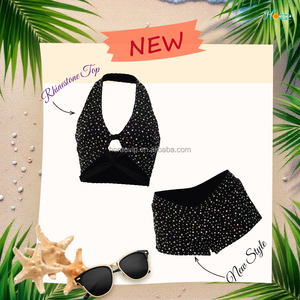 B226 2 Piece <strong>Rave</strong> Festival Baddie <strong>Outfits</strong> <strong>Women</strong> Shiny Rhinestone Crop Top Short Pant <strong>for</strong> Pole Dance Wear - Product Image 2