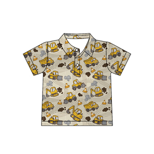 T-shirt personnalisé BT1792 à imprimé excavatrice marron pour bébé garçon, manches courtes, vêtements d'été pour enfant - Product Image 1