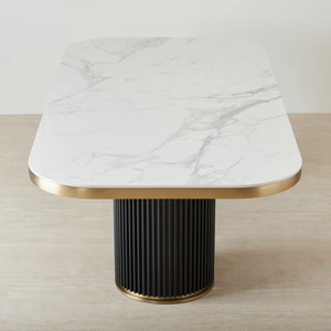 Tavolo da Pranzo di Lusso per Interni, Rettangolare Curvo Nero <span class=keywords><strong>con</strong></span> Piano in <span class=keywords><strong>Marmo</strong></span> <span class=keywords><strong>Bianco</strong></span> - Product Image 6