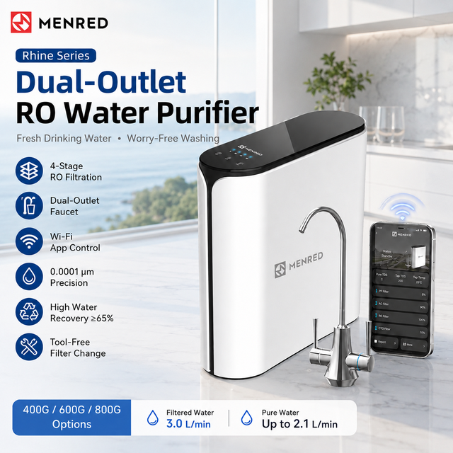 400 GPD RO Water Filter System with Low Pressure Reverse Osmosis Membrane Dual Outlet WiFi Tankless Under Sink Water Purifier