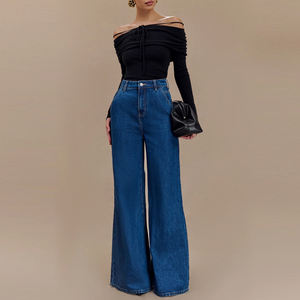 Pantalones Vaqueros de Mujer con Diseño Personalizado, Logotipo Personalizado, Venta al Por Mayor, Talla Regular, Cintura Alta, Estilo Flare - Product Image 1