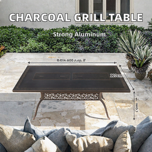 <b>Dual</b> Charcoal Grill Table Cast Aluminum Outdoor Dining Table <b>BBQ</b> Grilling Table for Villa- Courtyard Garden - Product Image 2