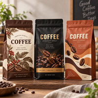 Sachet de café à fond plat personnalisé 250g 500g 1kg avec valve et fermeture éclair, emballage imprimé haute barrière pour café, thé et aliments