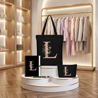 Cadeaux de diplôme personnalisés pour femmes, sacs fourre-tout en toile avec initiale L, doublure en polyester (noir)