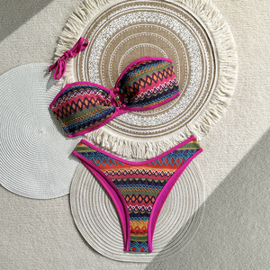 Summer Fashionable New Print Women's Geometric Knot <b>Bikini</b> Knitted Bandeau <b>Sexy</b> Backless Low Waist Thongs <b>Bikini</b> <b>Set</b> Swimwear - Product Image 5
