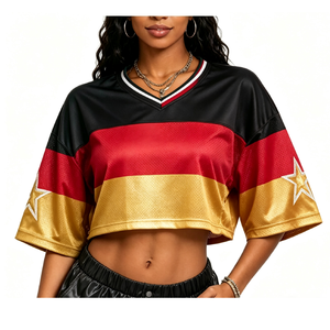 <span class=keywords><strong>Maillot</strong></span> de football oversize personnalisé avec logo et couleurs du drapeau, crop top sexy pour <span class=keywords><strong>femme</strong></span>, coupe ample à épaules tombantes, T-shirt sexy pour supporter de l'équipe, Coupe du Monde 2026 - Product Image 6