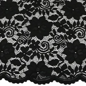 High Quality Exquisite Black Stretch Spandex and Nylon Lace Fabric for Wedding Bridal Daily Use Dress