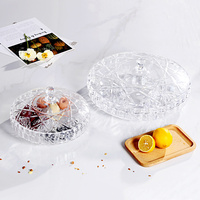 Bol à fruits en acrylique floral écologique de luxe Vitrine à 5 pétales en cristal transparent Couvercle à pression Élégante assiette de fruits polie