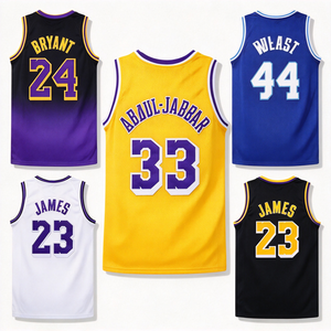 Ensemble de maillots de basket-ball unisexe des Lakers de Los Angeles # 33 Abdul-Jabbar # 23 James # 44 West # 24 Bryant Heat-Transfer Printed Retro - Product Image 1
