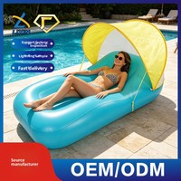Nouvelle chaise longue gonflable en PVC OEM avec auvent, pour piscine extérieure, design pliable, transat pare-soleil, canapé aquatique, pour 1 personne, CN