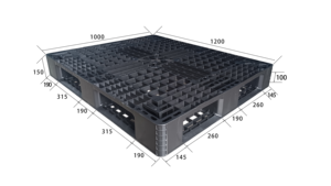 Paleta <span class=keywords><strong>de</strong></span> Plástico para Envío y Carga, Capacidad 1000 kg, 1200x1000x150 mm, Precio Económico, Paleta Negra Reciclada - Product Image 2