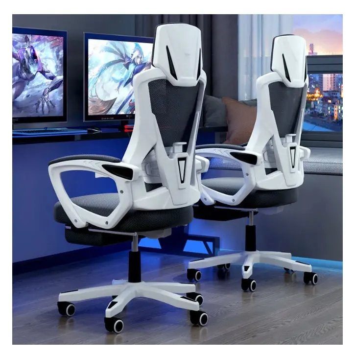 2023 Ready Stock Kerusi Gaming Reclinable Home Office Chairs調節可能なアームレストメッシュチェア、フットレスト付き