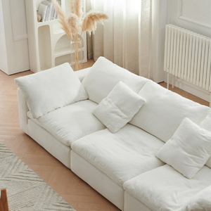 Sofa sudut bagian Modular kain Premium putih alami awan Kondominium kompresi ruang minimalis dengan Ottoman penyimpanan