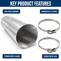 Kit de Tuyau de Ventilation Semi-Rigide en Aluminium Flexible pour Sèche-linge avec 2 Serre-Câbles à Vis sans Fin, Longueur 5m, Origine Chine, pour Évacuation CVC