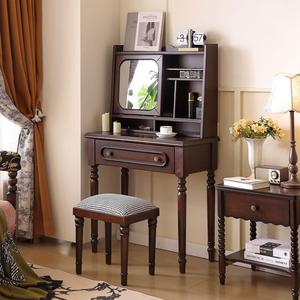 Solid Wood <b>Dressing</b> <b>Table</b> Black Walnut With Mirror Storage Bedroom Makeup <b>Vanity</b> Desk With Stool - Product Image 3