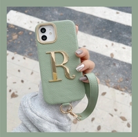Nouvelle coque de téléphone en cuir personnalisée avec initiales en cuir et lettres dorées pour iPhone 16 15 14ProMax 14 16Plus 13Promax 13 12 11