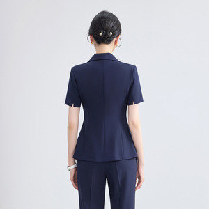 Women's Short Sleeve Suit Set Formal Wear Professional Office Workwear Anti-Wrinkle Polyester Blend Gray Navy - Product Image 4